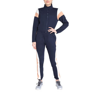 Conjunto Deportivo de Punto para Mujer, Bloques de Color, Manga Larga, Cuello Alto con Cremallera, Ropa Casual de Otoño, Transpirable, 100% Poliéster, Pantalones Deportivos - Product Image 1