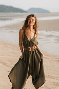 Mono bohemio de algodón negro, pantalón de yoga de pierna ancha, estilo relajado, conjunto de verano sin mangas, ligero, a precio de fábrica. - Product Image 4