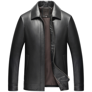 Vestes en cuir 100% cuir véritable, col montant, broderie, effet vieilli, marron, mode hiver - Product Image 1
