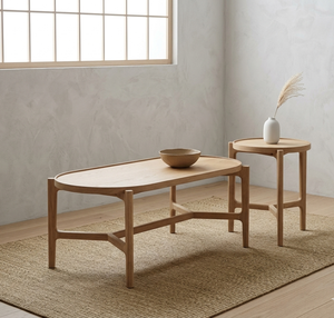 Minimalist Kara Set Teakwood Artisanal Crafted Sophisticated <b>Oval</b> <b>Coffee</b> <b>Table</b> Pair Functional Decor Modern Outdoor - Product Image 5