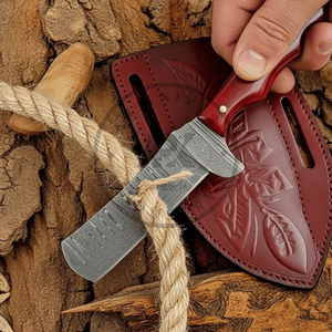 มีดคัตเตอร์ทรงบูลคัสตอม ด้ามเรซิ่นอีพ็อกซี่ มีดเหล็กดามัสกัสแบบฟูลแทงสำหรับกิจกรรมกลางแจ้ง พร้อมปลอกหนังสลักโลโก้ตามสั่ง รับผลิตแบบ OEM - Product Image 5