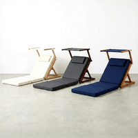 Chaise longue de plage pliable en bois de luxe avec auvent pare-soleil réglable, matelas inclinable portable pour extérieur, vente en gros au bord de la piscine