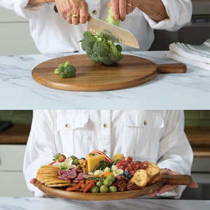 Planche à découper ronde haut de gamme en bois d'acacia avec poignée pour cuisine, plateau de service en bois fabriqué au Vietnam (vente en gros) - Product Image 3