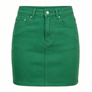 Minifalda de Mezclilla de Cintura Alta para Mujer, Falda Lápiz Verde Sólida, Estilo Casual con Bolsillos, para Todas las Temporadas - Product Image 1