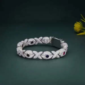 กำไลข้อมือเพชรโมอิสซาไนต์ VVS XO หลายสี เงินแท้ 925 ประดับเพชรแบบ Iced Out สไตล์ Hugs and Kisses ฮิปฮอป - Product Image 4