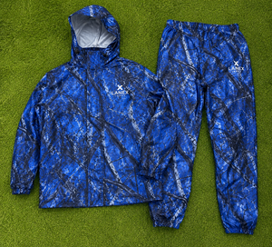 Blue Real Tree Sublimation Men's <b>Waterproof</b> Jungle Camouflage Hooded Rain Suit <b>Jacket</b> and Pants Set Outdoor Sporty Style Winter - Product Image 6