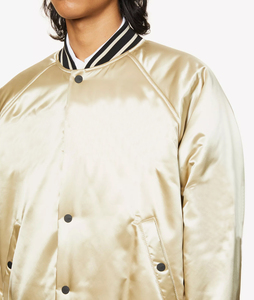 Chaqueta Varsity Dorada Satinada para Hombre, Corte Regular, Cuello Camisero, Cierre de Botones, Ropa Casual de Otoño - Product Image 5