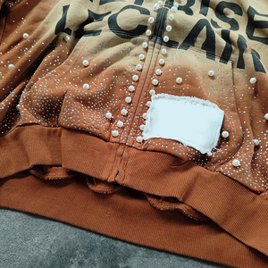 Nouveau Pull Homme Délavé à l'Acide, Pull Distressed 450 g/m², Sweats à Capuche Zippés avec Strass et Perles pour Homme, Designs Personnalisés, Sweats à Capuche OEM 2026 - Product Image 5