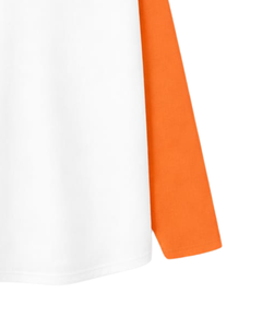 Camiseta de Manga Larga Raglán Naranja y Blanca Personalizada para Hombre, Algodón Casual, Cuello Redondo en Contraste, Estilo Béisbol, Fabricante y Proveedor OEM - Product Image 6