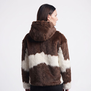 Sudadera con capucha de piel de vaca para mujer con cremallera, capucha de piel de vaca con pelo y bolsillos laterales, manga larga - Product Image 2