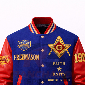 Veste universitaire personnalisée d'inspiration maçonnique – Corps en laine de qualité supérieure avec manches en cuir PU et symboles brodés - Product Image 2