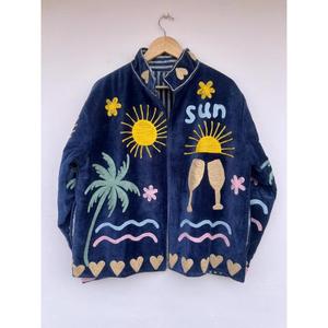 Velvet Suzani Knitted Embroidery Heated Reversible Breathable Cotton <b>Jacket</b> for Women Autumn/Winter Beach Wear Gift - Product Image 1