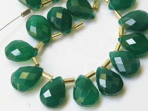 Lágrima facetada de ónix verde/Gota hecha a mano 14X10MM cuentas de piedra sueltas joyería pendiente par suministros disponibles mayorista - Product Image 4