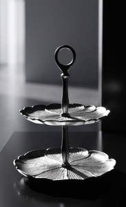 Premium Silver Metal 2 <b>Tier</b> <b>Cake</b> <b>Stand</b> with Ring Handle Botanical Style Pedestal Base Pastry Cupcake Display Tray - Product Image 4