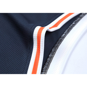 Ensemble short et maillot de basket personnalisé par sublimation, rayé bleu marine et orange, unisexe adulte, anti-transpiration, sans manches - Product Image 4