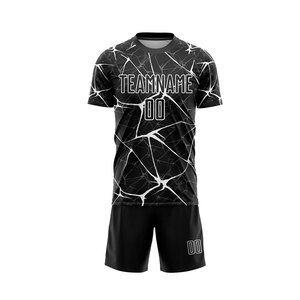 Maillot de football noir personnalisé avec motif craquelé blanc imprimé par sublimation, respirant, coupe athlétique, uniforme pour homme - Product Image 2