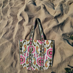 Sacs Ikat, sac fourre-tout matelassé, sacs vintage pour femmes, imprimés à la main, sacs en coton indien à fleurs, hiver, été, fermeture éclair, sacs personnalisables - Product Image 3