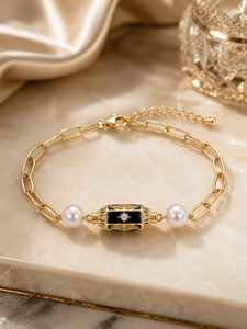Bracelet réglable en or 18 carats plaqué or avec perles et breloque géométrique pour femme - Product Image 4