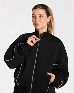 Sudadera con capucha para mujer, estilo urbano, transpirable, de algodón, con cremallera, detalles de ribete en contraste, logotipo personalizado OEM, talla grande, venta al por mayor - Product Image 5