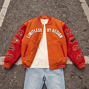 Embroidery Leather Sleeves Letterman Varsity Jackets Men Wool Polyester Letterman Baseball Coat <b>Boys</b> Baseball Varsity Jacket Men - Product Image 6