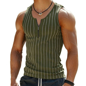 Débardeur Homme à Rayures Verticales Coupe Musclée avec Col Zippé, T-shirt Sans Manches Élégant à Col en V pour l'Été – Prix de Gros - Product Image 4