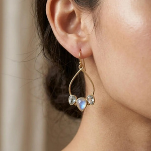 Gold Plated Brass Rainbow Moonstone and Blue Topaz <b>Earrings</b>, Daily wear casual <b>earrings</b> Wholesale Price - Product Image 3