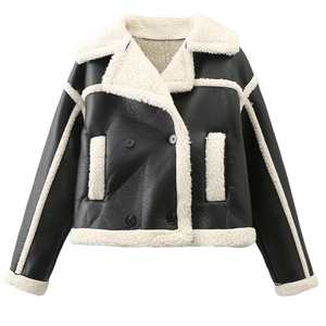 Chaqueta de Forro Polar para Mujer, de Invierno, Casual, Sólida, de Manga Larga, con Cuello Alto, de Alta Calidad, Abrigo Cálido de Cuero para Damas - Product Image 3