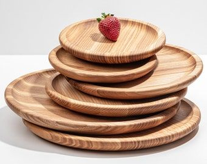 Eco-Friendly Wooden Plate <b>Set</b> Handcrafted Solid Wood <b>Serving</b> Plates Classic Style Dishwasher Safe - Product Image 2