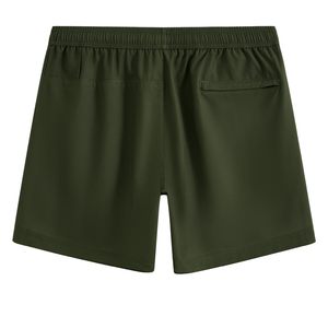 Shorts de sport décontractés pour hommes, vert olive uni, à séchage rapide, avec cordon de serrage, poches, taille mi-haute, en polyester tricoté - Product Image 2
