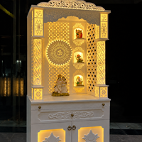 Mandir en bois de luxe blanc traditionnel fait main, nouvelle conception, rectangulaire, pour activités religieuses, temple hindou, maison, avec éclairage LED et rangement