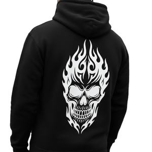 Custom Logo <b>Men</b>’s <b>Black</b> <b>Fleece</b> Hoodie Bulk Wholesale Streetwear Pullover Hip Hop Flame Skull Graphic Heavyweight Winter Hoodies - Product Image 4