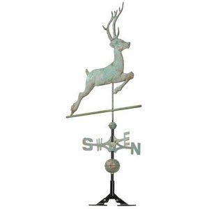 Aiguille à vent cerf avec boussole, ornement de jardin extérieur en métal, finition patinée, style traditionnel - Product Image 1