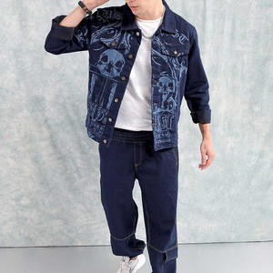 Vestes en jean stretch unies pour hommes – Style streetwear hiver, manches longues, décontractées, boutonnées, légères et respirantes - Product Image 1