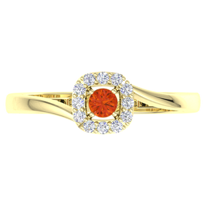 Bague halo en argent sterling 925 plaqué or avec saphir orange CZ, coupe ronde, style vintage, bague de fiançailles, bijoux fins pour femmes - Product Image 1