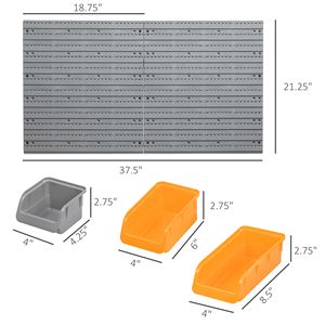 Kit Organizzatore Attrezzi da Parete con 44 Pezzi, Ganci e Contenitori di Varie Dimensioni, Finitura Arancione per Bagno - Product Image 3
