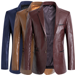 Men's Brown Leather <b>Jacket</b> Slim Fit Turn-down Collar Single Breasted Zipper Pockets <b>Smart</b> Casual Autumn Wear - Product Image 5