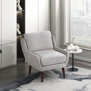 Sedia d'Accento Grigia con Gambe in Legno Massello, Rivestimento in Ciniglia Resistente, Stile Confortevole, Arredamento Contemporaneo per Soggiorno - Product Image 1
