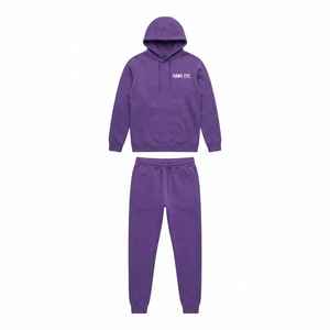 <b>Men's</b> <b>Purple</b> Hooded Tracksuit Solid Color Casual Regular Fit Full Length Drawstring Pocket 100% Cotton Autumn Wear - Product Image 5