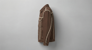 Blouson en cuir marron pour homme, style motard, brodé, réversible, boutonné sur le devant, avec poignets matelassés et poches poitrine, idéal pour l'automne - Product Image 3