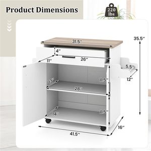 Carrello da Cucina Rotante in Marmo e Legno da 105 cm, Bianco, con Cassetto Portaoggetti, Armadietto, Porta Spezie e Portasciugamani - Product Image 4