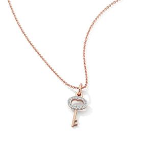 Collier pendentif clé en or rose et diamants pour femme, bijou classique à porter au quotidien, diamants naturels taille brillant rond - Product Image 5