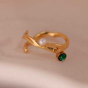 Pearl Sapphire Wave <b>Ring</b> 925 Sterling Silver 14K Gold Plated Adjustable <b>Dainty</b> <b>Ring</b> Gift For Her Jewelry - Product Image 1