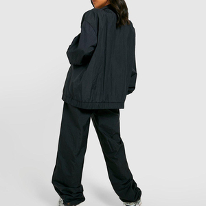 Survêtement pour femmes, léger, hiver, 2 pièces, polyester/nylon, coupe-vent, fermeture éclair intégrale, sweat-shirt surdimensionné - Product Image 2