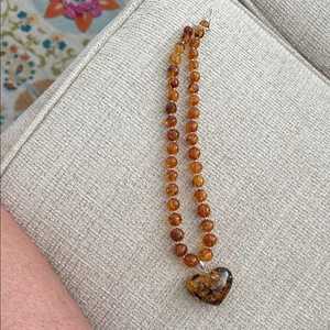 Hand-made Resin Amber Color <b>Beaded</b> <b>Necklace</b> with Heart Pendant Women's Fashion Jewelry for Party Occasions - Product Image 6