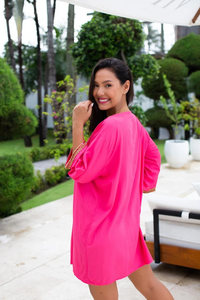 Vestido Kaftán Bordado Rosa Intenso, Cuello en V, Sin Mangas, Corte Holgado, Largo hasta el Suelo, 100% Algodón, Estampado Floral, Lavable, Natural - Product Image 6