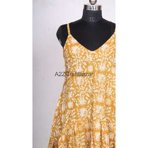 Robe moulante mi-longue sans manches en coton pur tricoté, motif floral, avec volants, pour femme, décontractée et écologique - Product Image 2