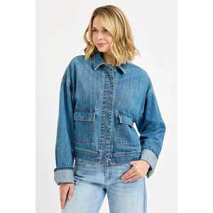 RISEN Veste en jean surdimensionnée à poches cargo pour femme avec manches à revers - Product Image 3