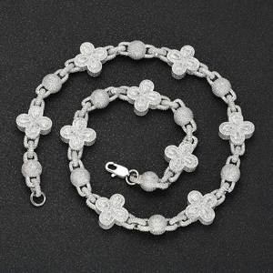 925 Silver Lab Grown Diamond Floral Flower Link Chain with Four Leaf Flower Motif Luxury <b>Statement</b> <b>Necklace</b> - Product Image 5