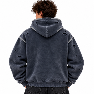 Sweat-shirt à capuche surdimensionné pour homme, style streetwear, vintage, délavé, avec strass et motif Saint - Product Image 3