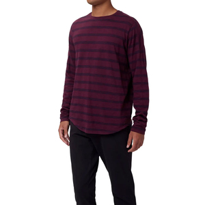 Camiseta de Manga Larga a Rayas Borgoña para Hombre, Cuello Redondo, Tejido de Punto, Corte Regular, Estilo Casual - Product Image 2